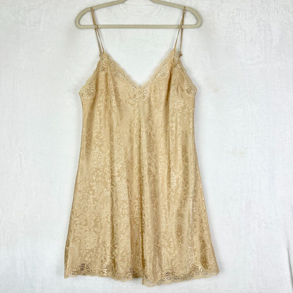 Victoria's Secret Vintage Gold Label Satin Lace Slip Dress Size Large Floral